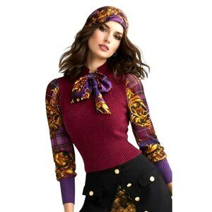 New Versace Jeans Sweater Printed Logo Scarf Neck Tie Sz Large